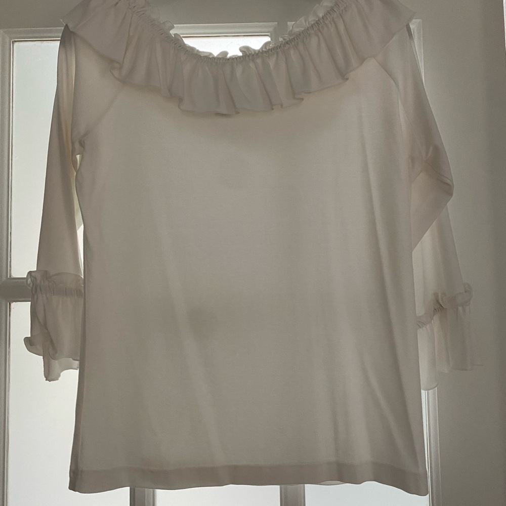 Sara Campbell White Ruffled Blouse